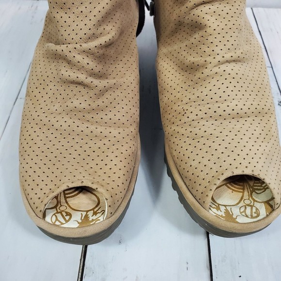 Fly London YEMA Oil Suede Open-toed Bootie Womens 6.5-7 (EU 37) Tan Ankle - Picture 7 of 13